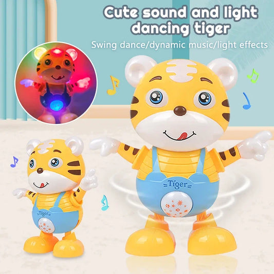 Dancing Electric Toy Cartoon Cute Small Yellow Tiger Doll Home Decor Kid Gift Baby Early Education Musical Dance Light Baby Gift