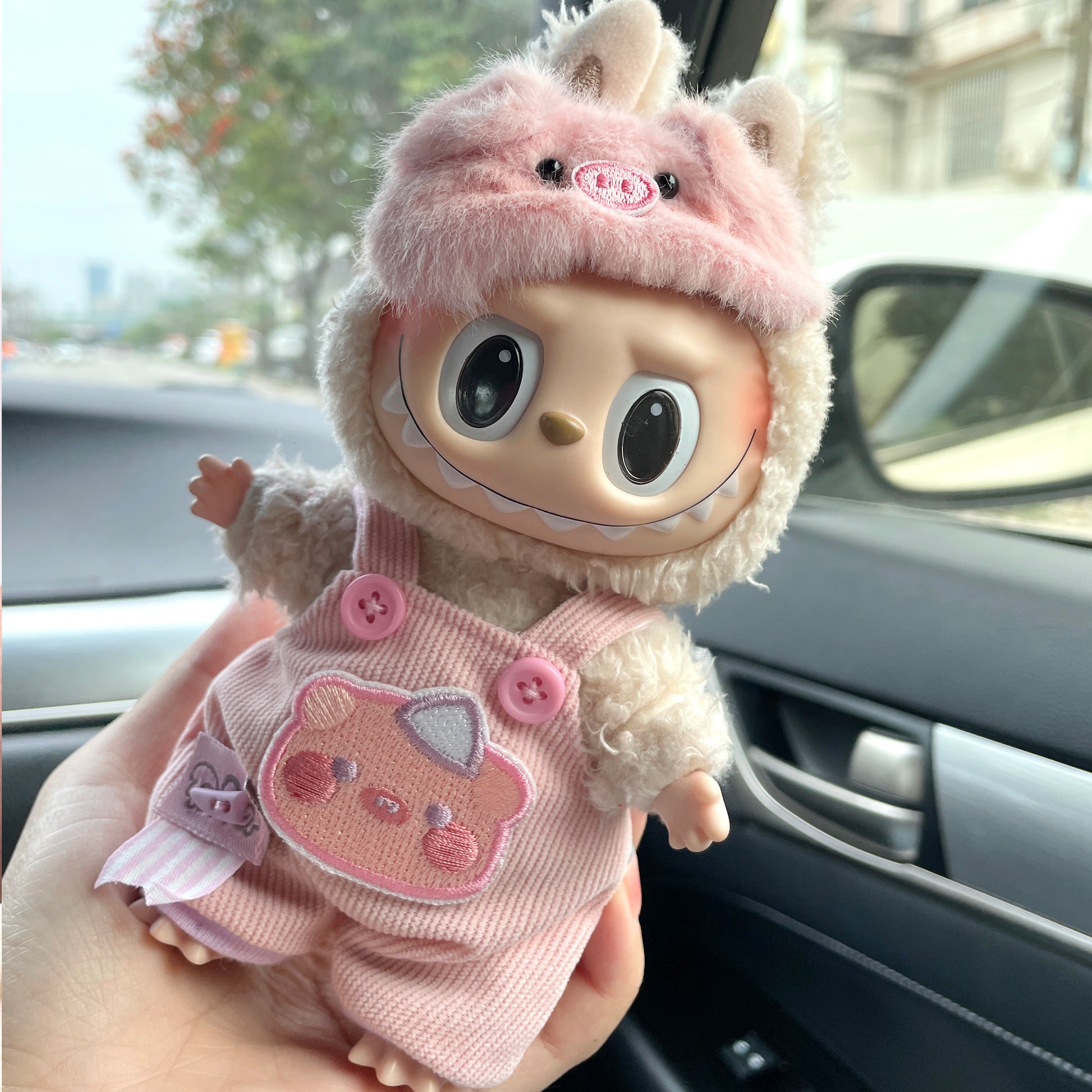 Cute labubu pink piggy overalls costume