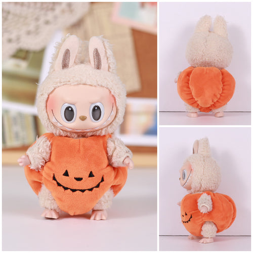 Labubu doll in funny pumpkin costume