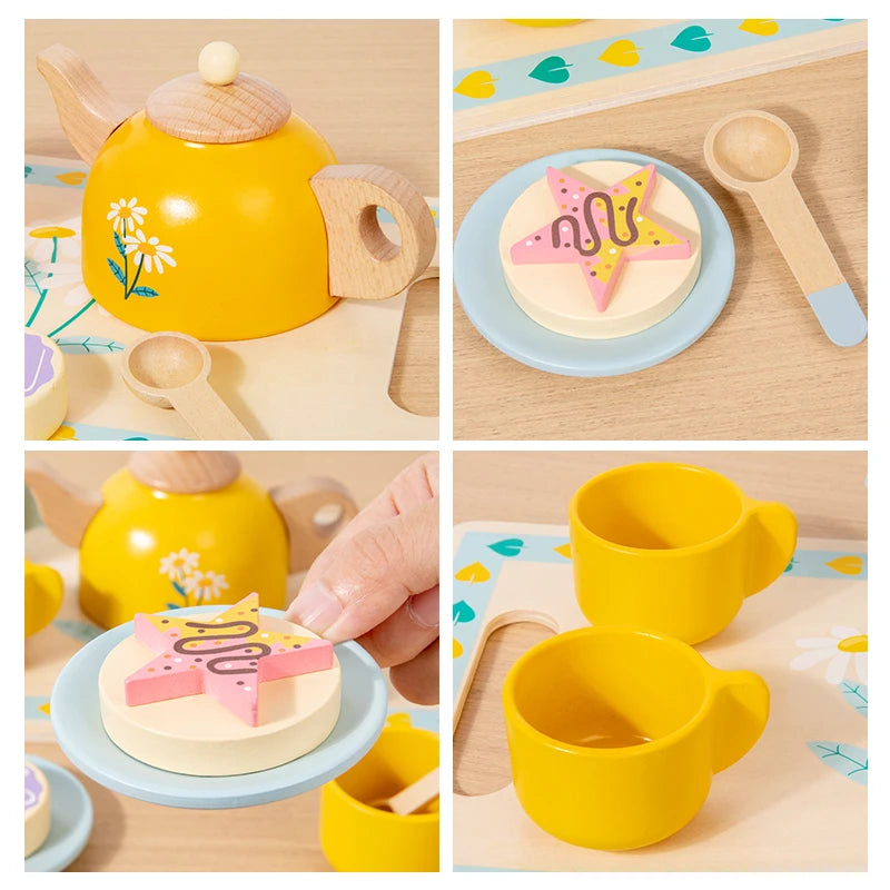 Wooden Pretend Afternoon Tea Toy Set - Children's Role-Playing Toy Ideal For Tea Party Role-Play And Social Skills Development