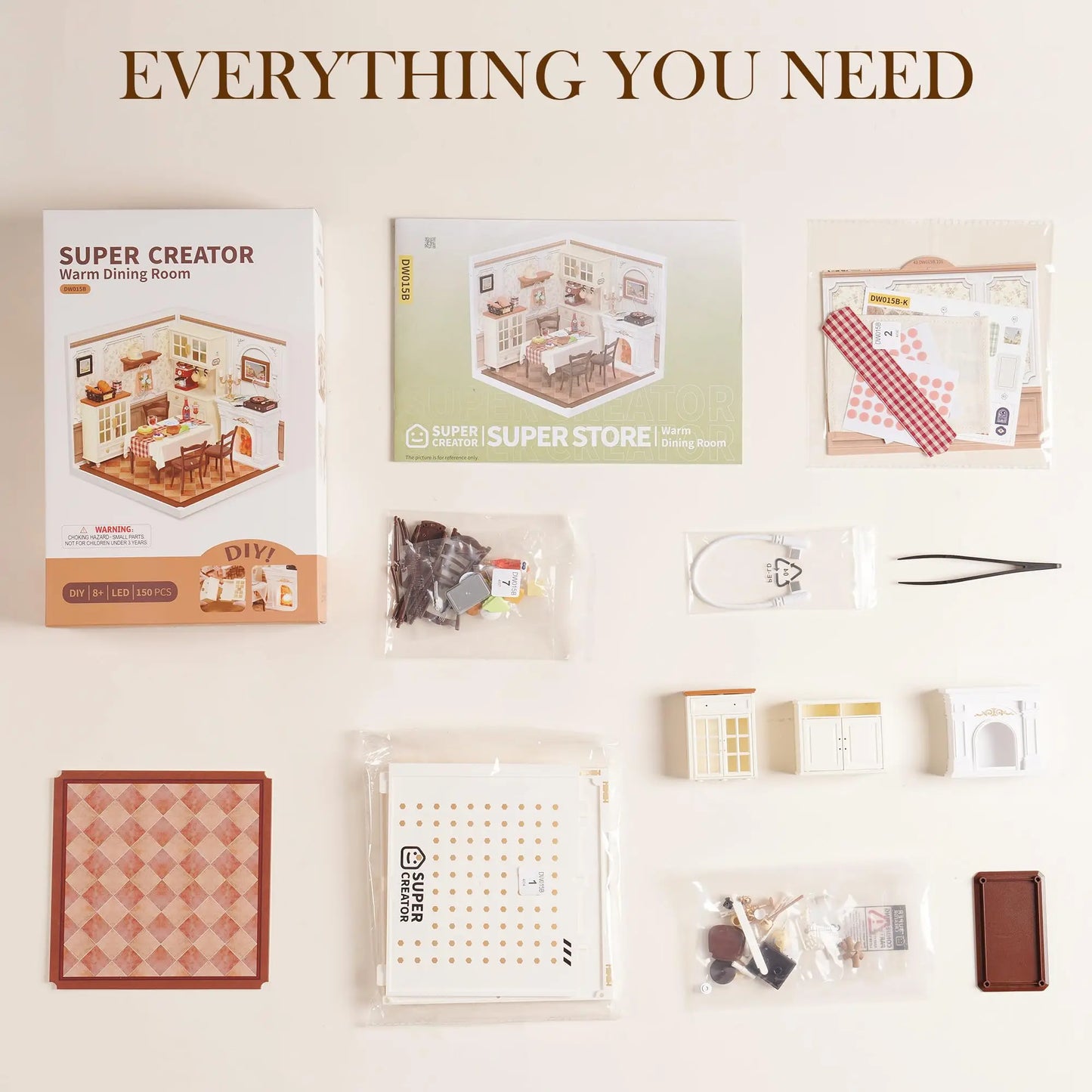 ROBOTIME DIY Miniature House Kit - Warm Dining Room, Creative Collectible Model for Home Decor unique Gift for Adults & Kids