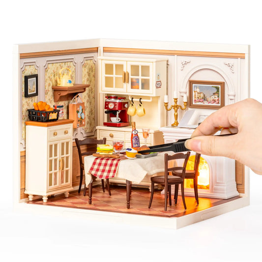 ROBOTIME DIY Miniature House Kit - Warm Dining Room, Creative Collectible Model for Home Decor unique Gift for Adults & Kids