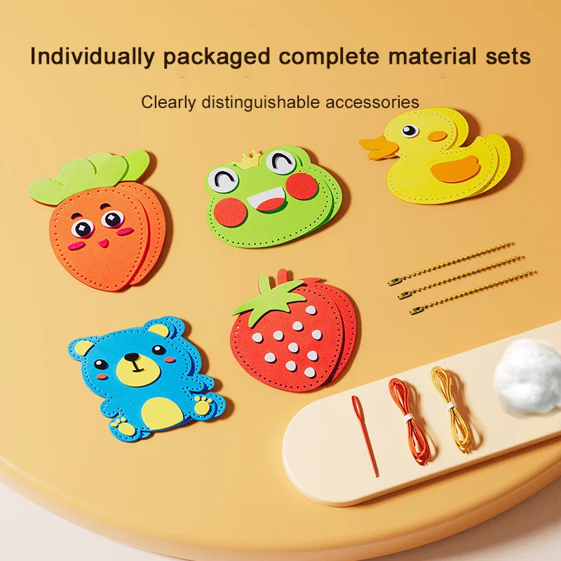 Kids DIY Hand-Sewing Craft Toy – Non-Woven Fabric Creative Ornament Kit With 5 Designs, DIY Doll Decoration Gift