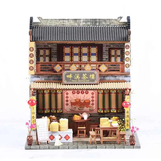 DIY Dollhouse Creative Chinese Style House Wooden Hand-assembled Street View Theater DIY Ornaments Food and Play Model Toys