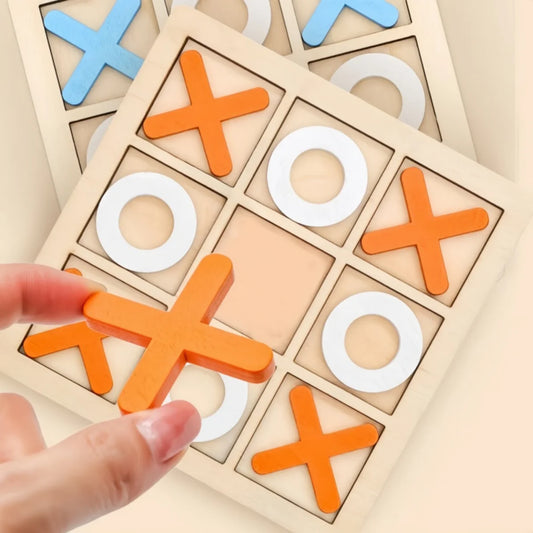 Tic Tac Toe Game Wooden Board XO Puzzle Traditional Travel Size Educational Toy For Kids Family Party Interactive Gift Present