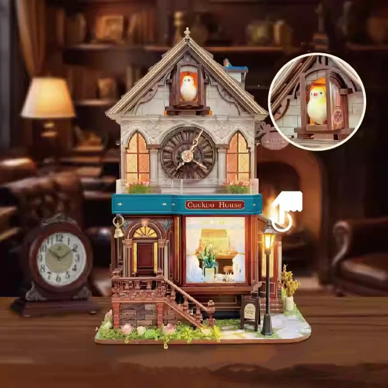 DIY Wooden Dollhouse 3D Time Magic Church Miniature with Furniture Kit Assemble Model Toy for Children Adult Birthday Gift Casa
