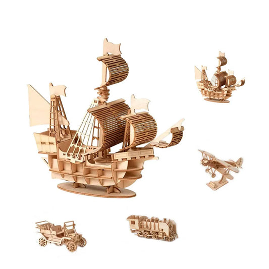 Diy 3d wooden puzzle for Assembly Puzzle Laser Cutting Sailing Ship Biplane Steam Locomotive Train Toy diy Kit for adults Child