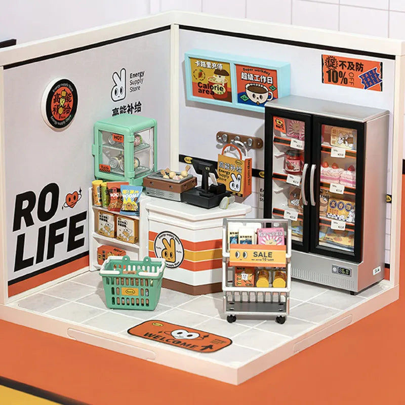 DIY Dollhouse Kit, Mini 3D House Kit with Grid Space Design, Handcraft Miniature Scene Model Toy