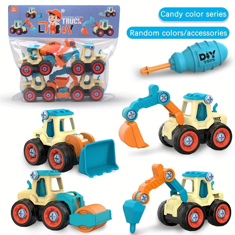 DIY nut assembly toys for disassembling and assembling engineering vehicles, excavators, bulldozers, ground drills, road rollers