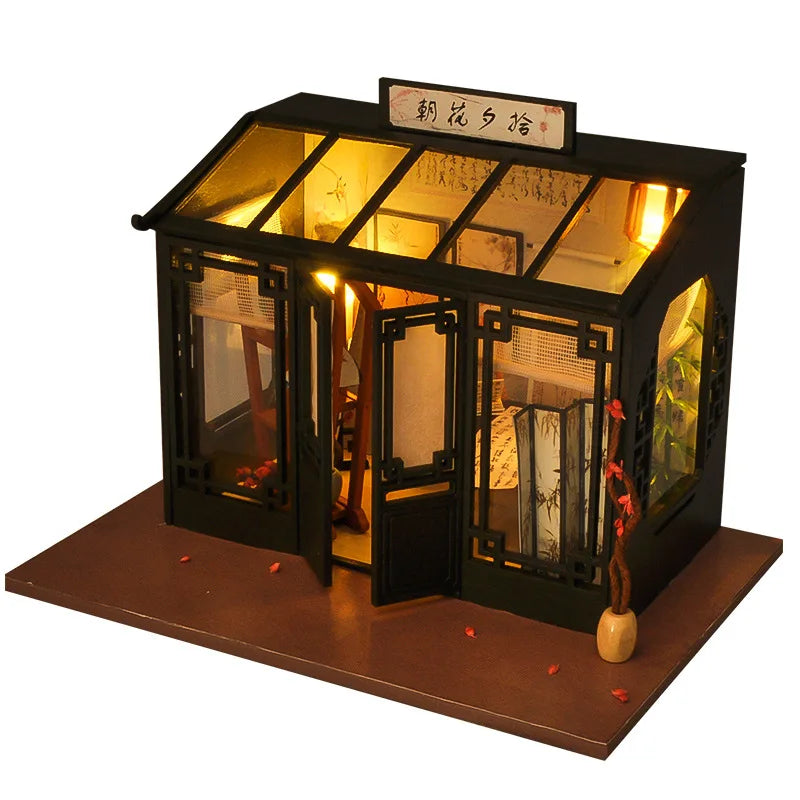 DIY Wooden Miniature Building Kits Bakery Cottage Doll Houses With Furniture Lights 3D Puzzle Casa Dollhouses for Friends Gifts