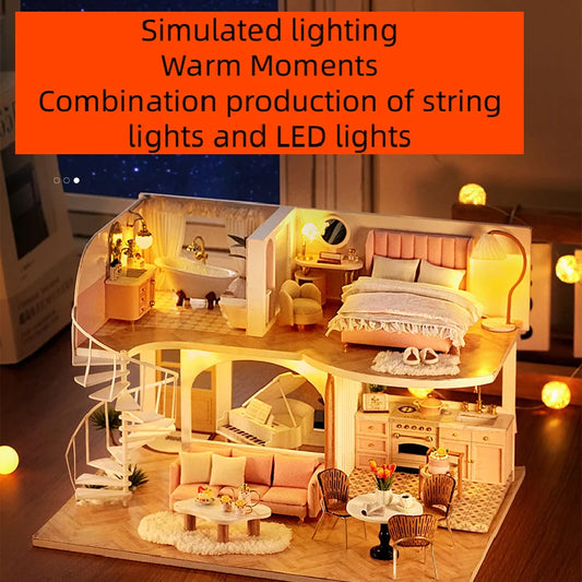 DIY Doll House Assembly Simulation House Handmade Model House Villa House Led Lights Creative Assembly House Birthday Gift