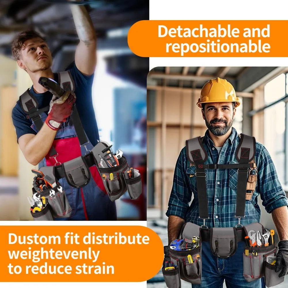 Tool Belt for Men,  Adjustable Tool Belt with Suspenders 22-Pocket, Tool Organizer for Electricians, Carpenters, Construction