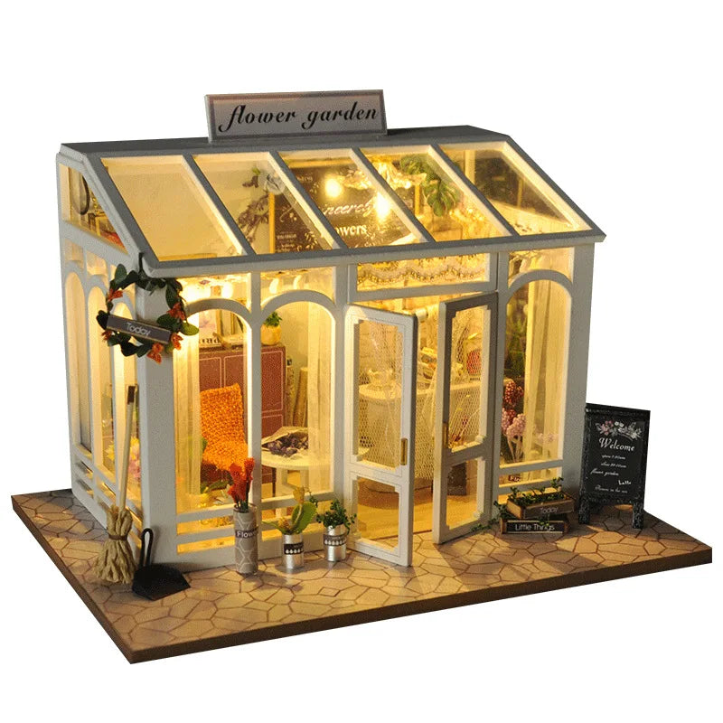 DIY Wooden Miniature Building Kits Bakery Cottage Doll Houses With Furniture Lights 3D Puzzle Casa Dollhouses for Friends Gifts