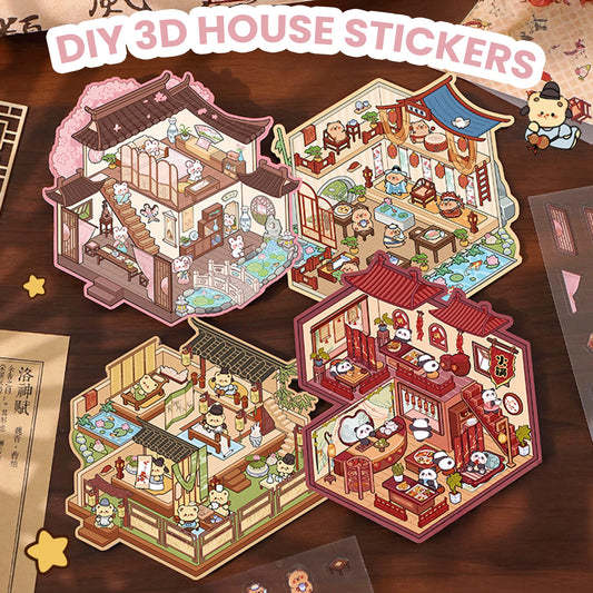 3D DIY House Sticker Scene Handmade Isometric Miniature Room Sticker 3D Visual Stickers PET Creative Gifts for Kids