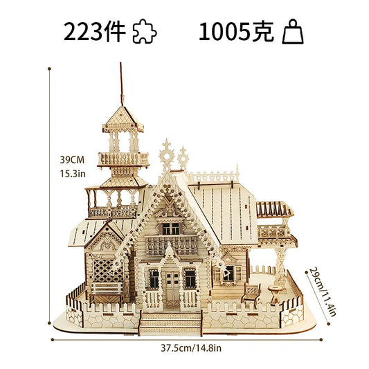 Wooden house DIY assembly 3D three-dimensional jigsaw puzzle model villa desktop decoration ornament