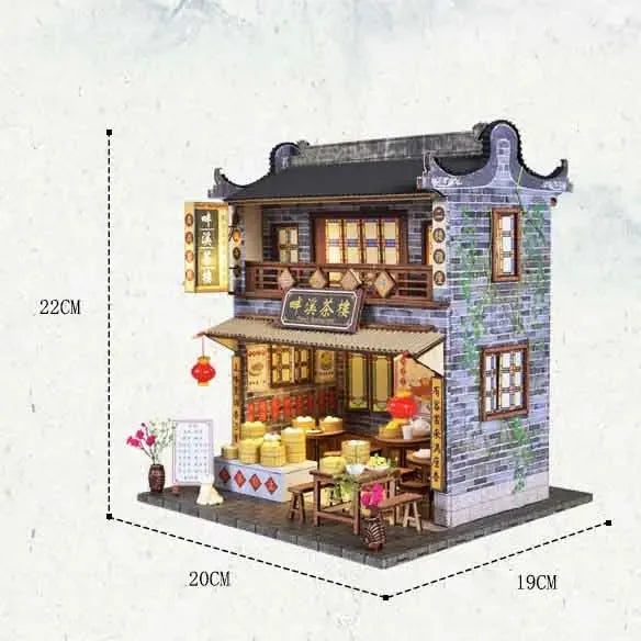 DIY Dollhouse Creative Chinese Style House Wooden Hand-assembled Street View Theater DIY Ornaments Food and Play Model Toys