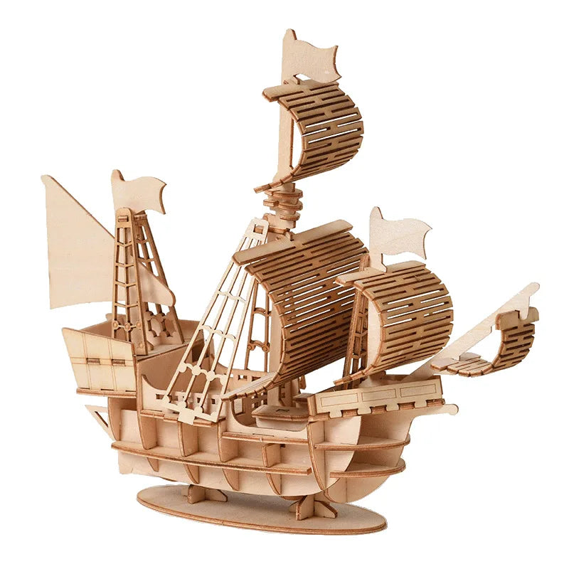 Diy 3d wooden puzzle for Assembly Puzzle Laser Cutting Sailing Ship Biplane Steam Locomotive Train Toy diy Kit for adults Child