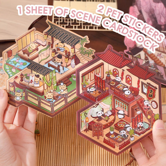 3D DIY House Sticker Scene Handmade Isometric Miniature Room Sticker 3D Visual Stickers PET Creative Gifts for Kids