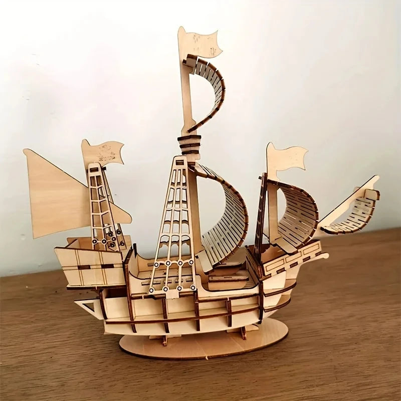 Diy 3d wooden puzzle for Assembly Puzzle Laser Cutting Sailing Ship Biplane Steam Locomotive Train Toy diy Kit for adults Child