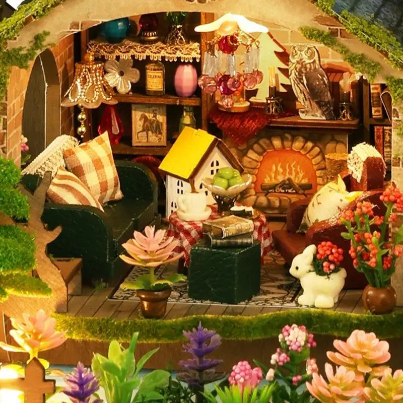 DIY Wooden Forest Adventure Set - Mini House Model with Dollhouse & Bookshelf, Creative Birthday Gift for Friends & Adults