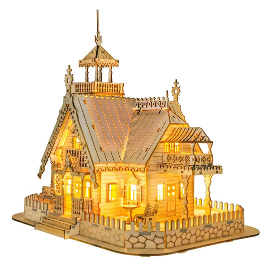 Wooden house DIY assembly 3D three-dimensional jigsaw puzzle model villa desktop decoration ornament