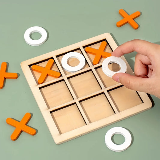Tic Tac Toe Game Wooden Board XO Puzzle Traditional Travel Size Educational Toy For Kids Family Party Interactive Gift Present