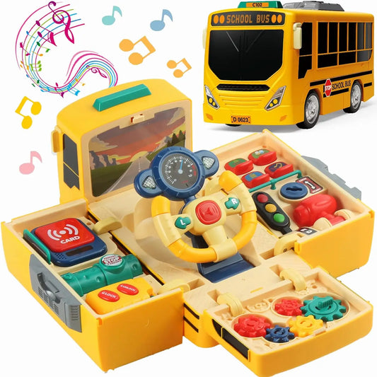 Toddlers Simulate School Bus Toy With Sound and Light Simulation Steering Wheel Driving Toy Music Education Gift For 3-5 years