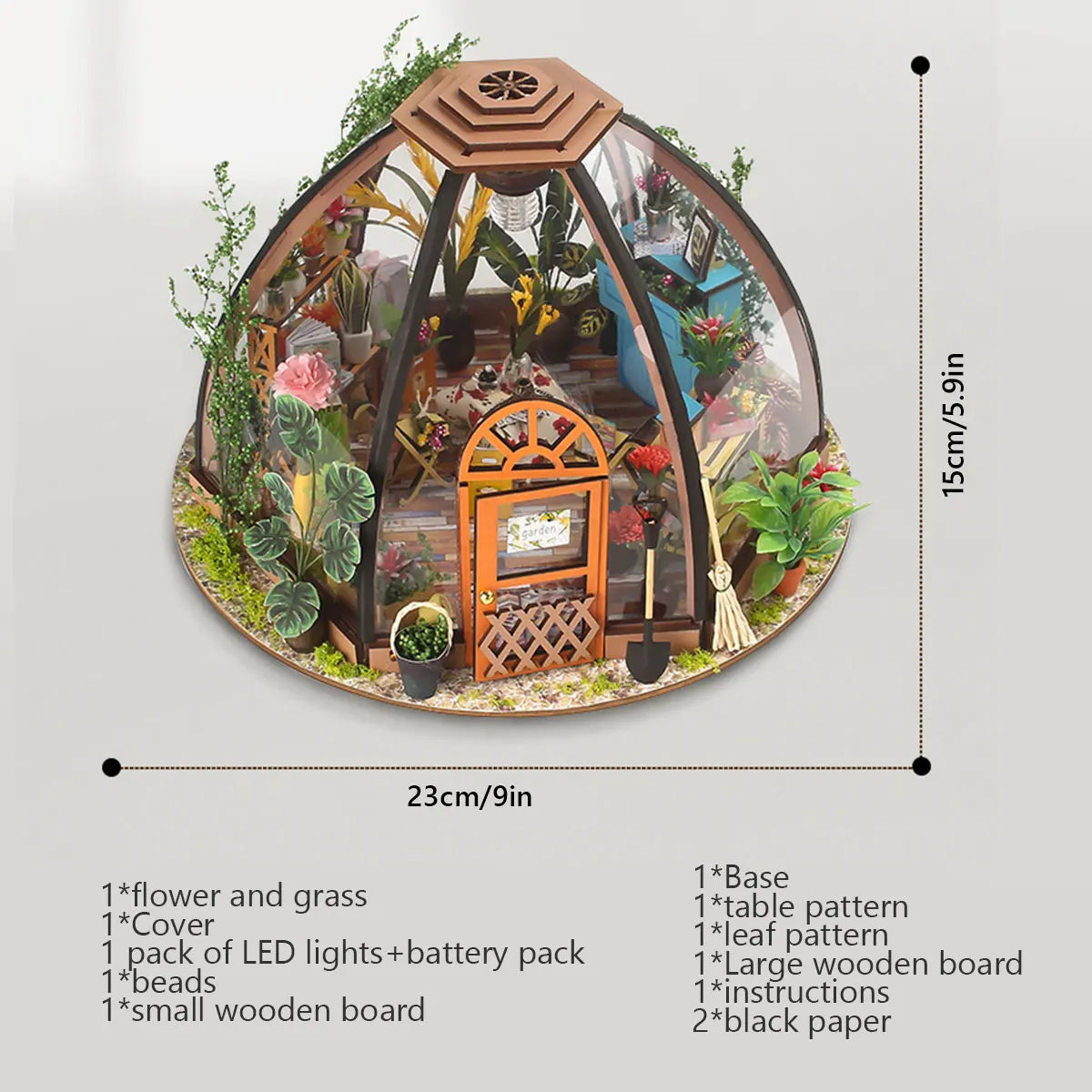 DIY Miniature Garden House Kit with Furniture and LED Light DIY Dollhouse Craft Set Gifts Wooden Greenhouse Model Building Kits