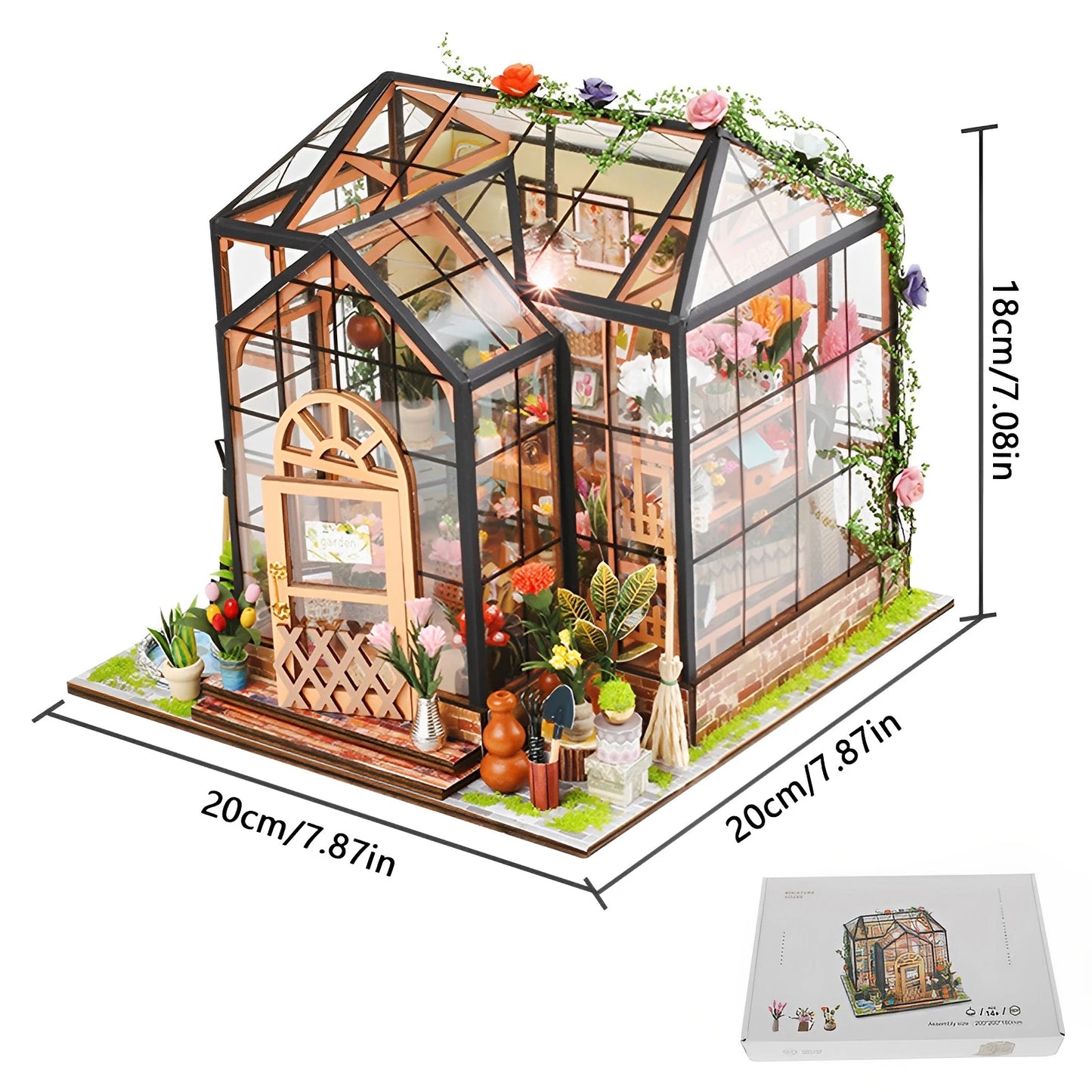 DIY Miniature Garden House Kit with Furniture and LED Light DIY Dollhouse Craft Set Gifts Wooden Greenhouse Model Building Kits