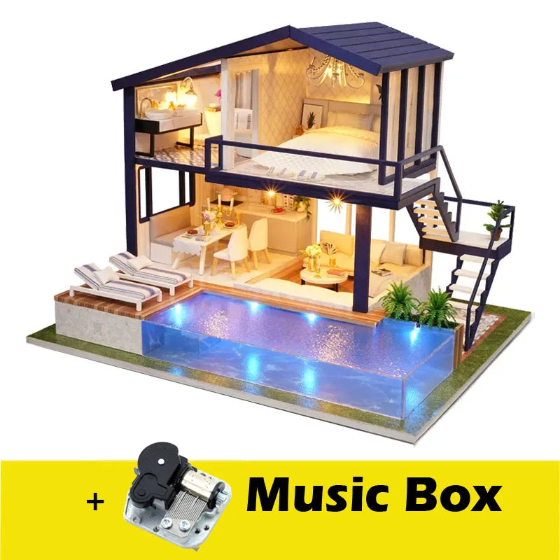 DIY Doll House Miniature Dollhouse With Furnitures Wooden House Miniaturas Toys For Children New Year Christmas Gift A