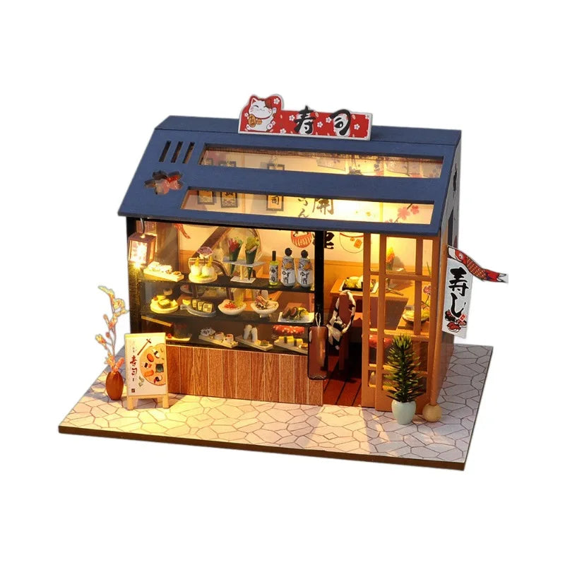 DIY Wooden Miniature Building Kits Bakery Cottage Doll Houses With Furniture Lights 3D Puzzle Casa Dollhouses for Friends Gifts