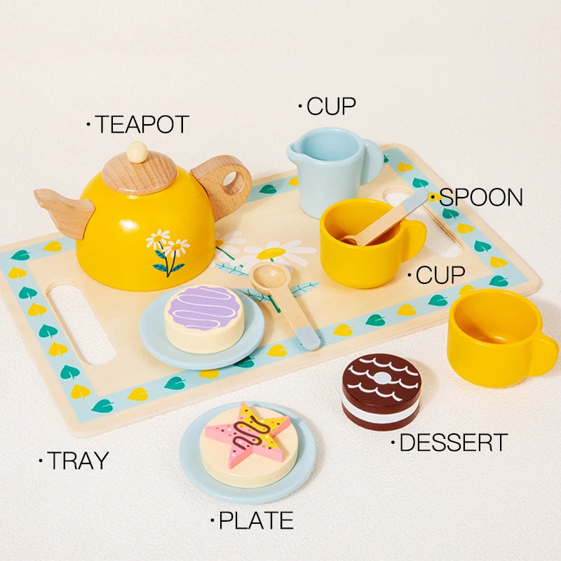 Wooden Pretend Afternoon Tea Toy Set - Children's Role-Playing Toy Ideal For Tea Party Role-Play And Social Skills Development