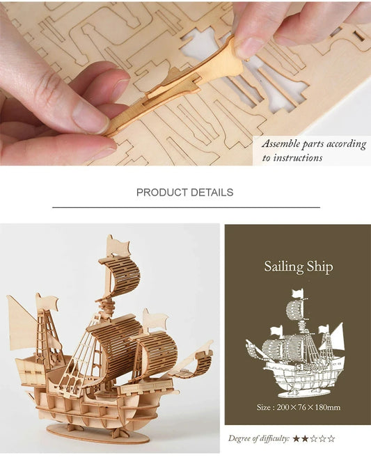 Diy 3d wooden puzzle for Assembly Puzzle Laser Cutting Sailing Ship Biplane Steam Locomotive Train Toy diy Kit for adults Child
