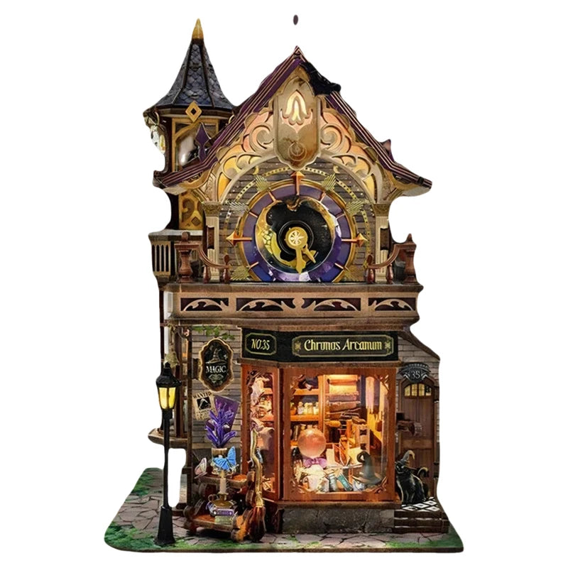 DIY Wooden Dollhouse 3D Time Magic Church Miniature with Furniture Kit Assemble Model Toy for Children Adult Birthday Gift Casa