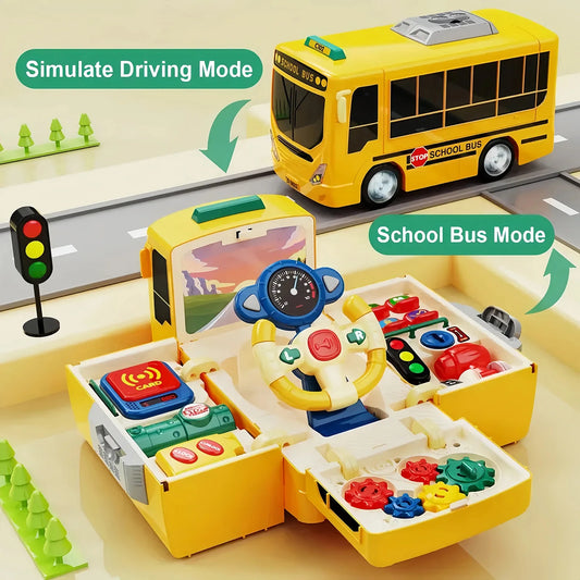 Toddlers Simulate School Bus Toy With Sound and Light Simulation Steering Wheel Driving Toy Music Education Gift For 3-5 years