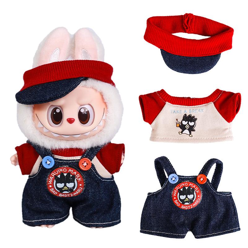 Street-style outfit for Labubu toy featuring cotton tee and overalls

